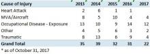Cause of injury chart, 2013-2017